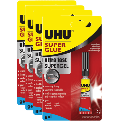 UHU Instant Gel Super Glue 3G Ultra Fast Pack of 4