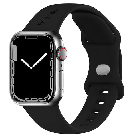 Friendie Noosa Silicone Sports Band for Apple Watch 7/8/9/10/11/SE  (Black/Silver) [Small] 38/39/40/41/42mm