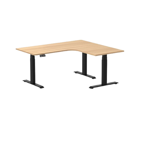 Desky L-Shape Melamine Sit Stand Desk 160cm - Left Return Sublime Teak Top and Matte Black Leg