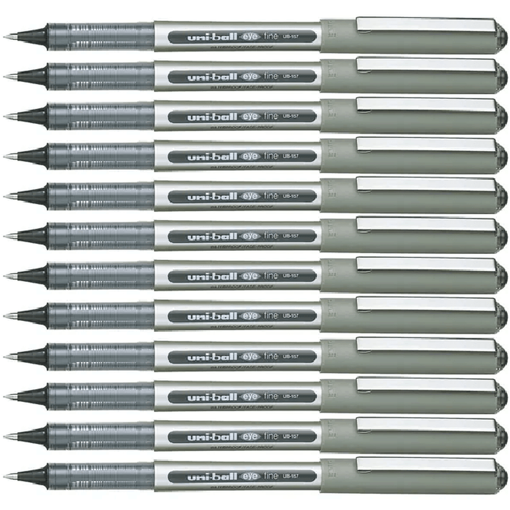 Uni-Ball EYE UB-157 Tintenroller Set – 9 Stück, 0.7mm Medium, 8 Verschiedene Farben, Mit Clip