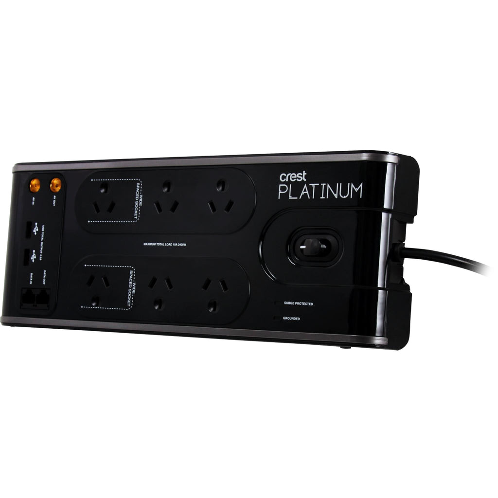 Crest Platinum 6 Socket 2 USB Equipment Protector w/ TV & Data