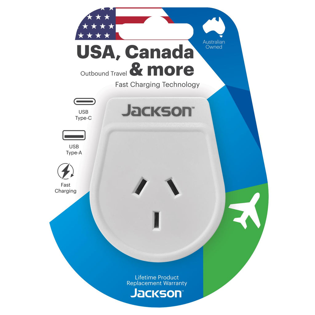 Jackson Outbound Travel Adaptor USBA & USBC (US+CA+more) JB HiFi