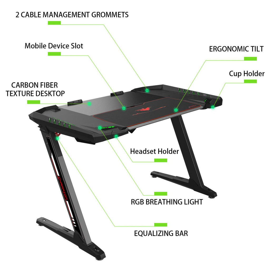 Eureka Ergonomic Z2 PC Gaming Desk with RGB Lights JB HiFi