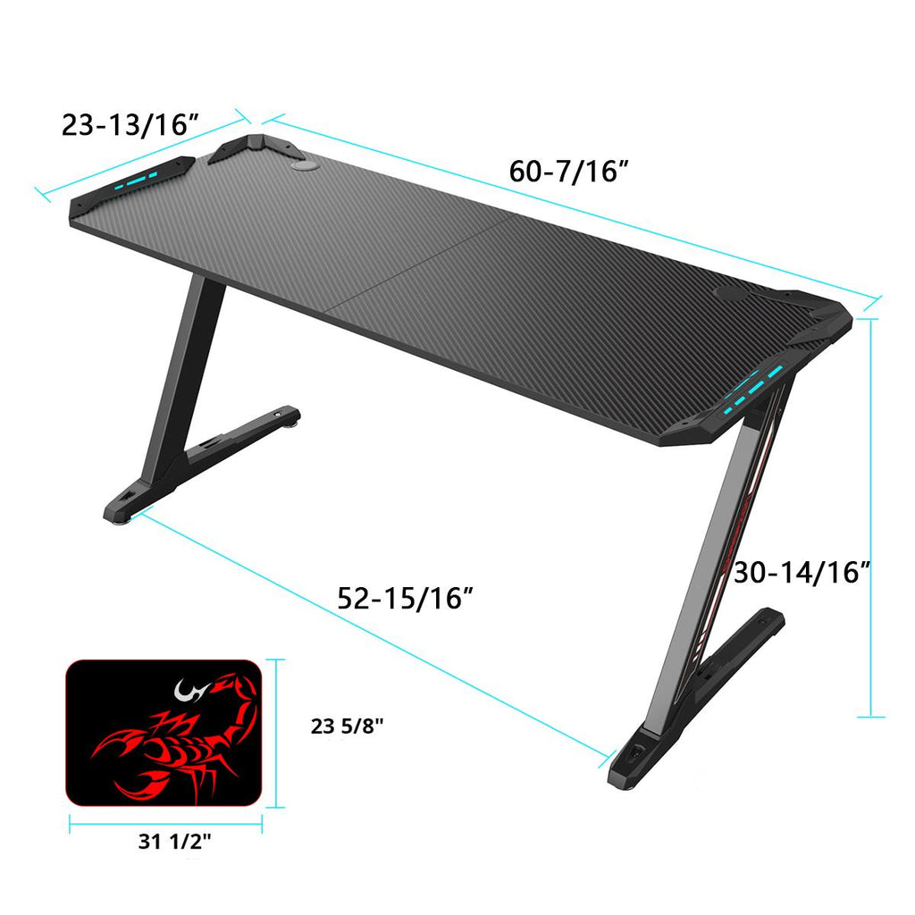 Eureka Ergonomic Z60 Gaming Desk with RGB Lights (Black) JB HiFi