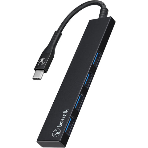 Bonelk Long-Life USB-C to 4 Port USB 3.0 Slim Hub (Black)