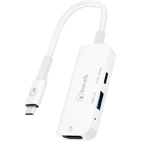 Bonelk Long-Life USB-C 3 in 1 Multiport Hub (White)