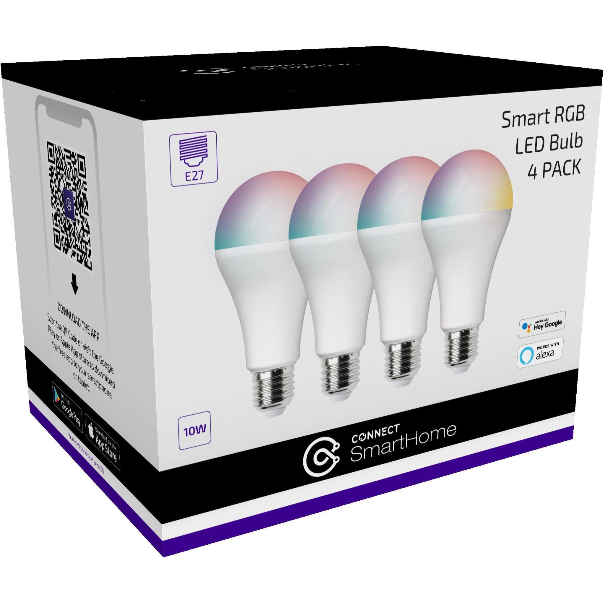Connect 10W Smart RGB Bulb E27 (4 Pack) - JB Hi-Fi