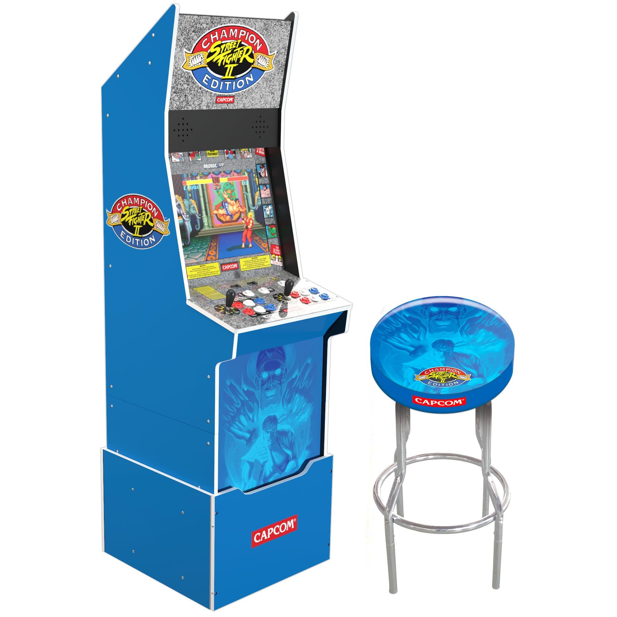 Arcade1Up Street Fighter Big Blue (Wi-Fi) 12-in-1 Games with Light