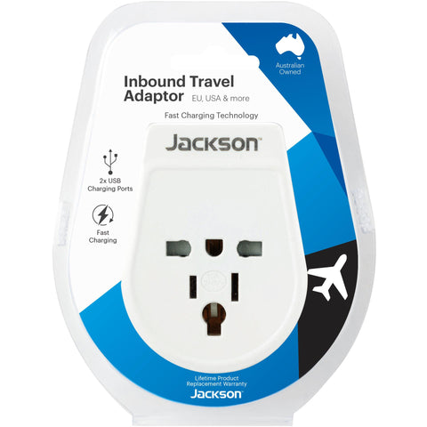 Jackson Inbound Travel Adapter with USB-A UK & USA Slim