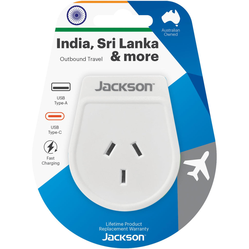 Jackson Outbound Travel Adapter with USBC India Slim JB HiFi