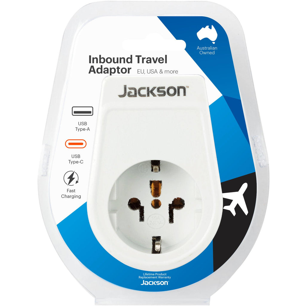 Jackson Inbound Travel Adapter with USBA/C Europe, USA & Japan Slim JB HiFi