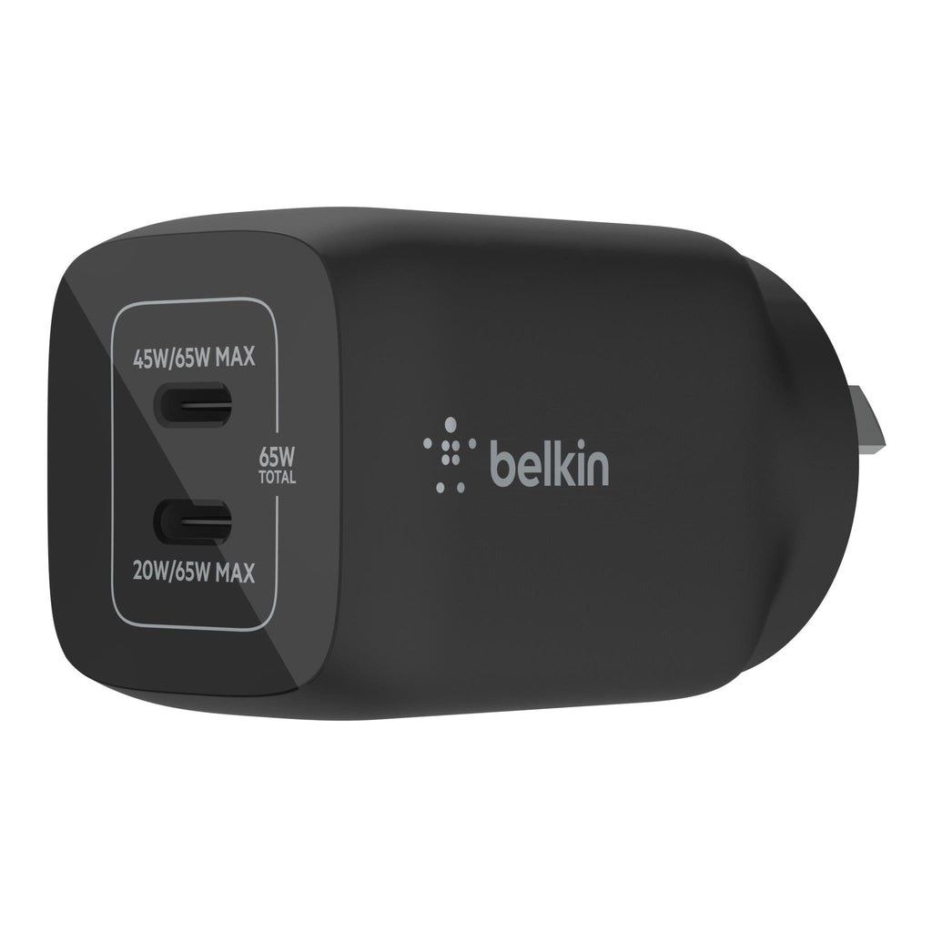 Belkin BoostUp Charge Dual USBC 65W GaN Wall Charger (Black) JB HiFi