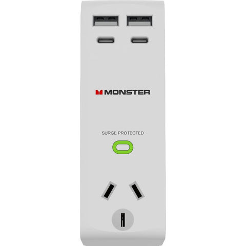 Monster 1 Socket Surge Protector with USB-C/A (White)