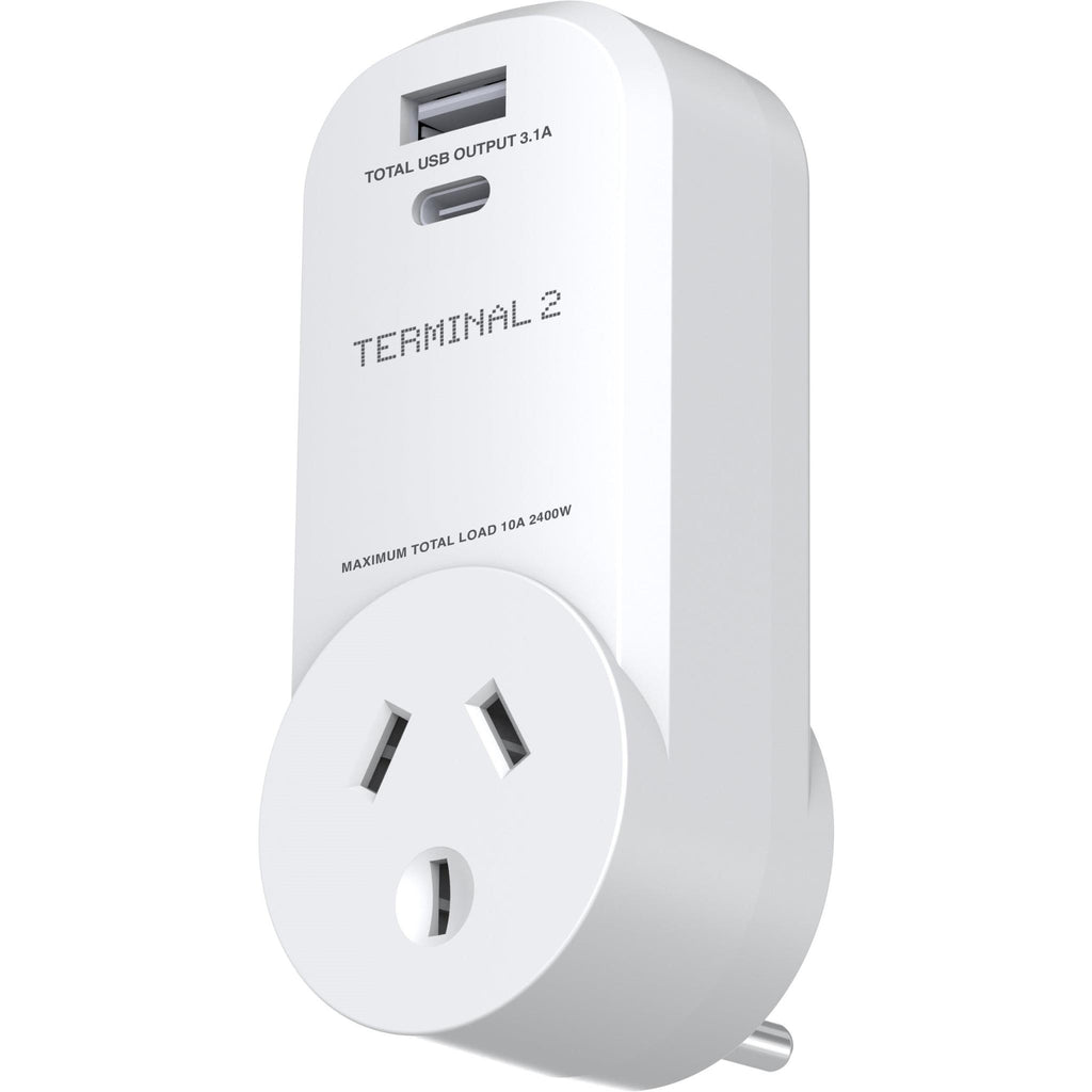 Terminal 2 Outbound Travel Adaptor with USBA and USBC Ports USA JB