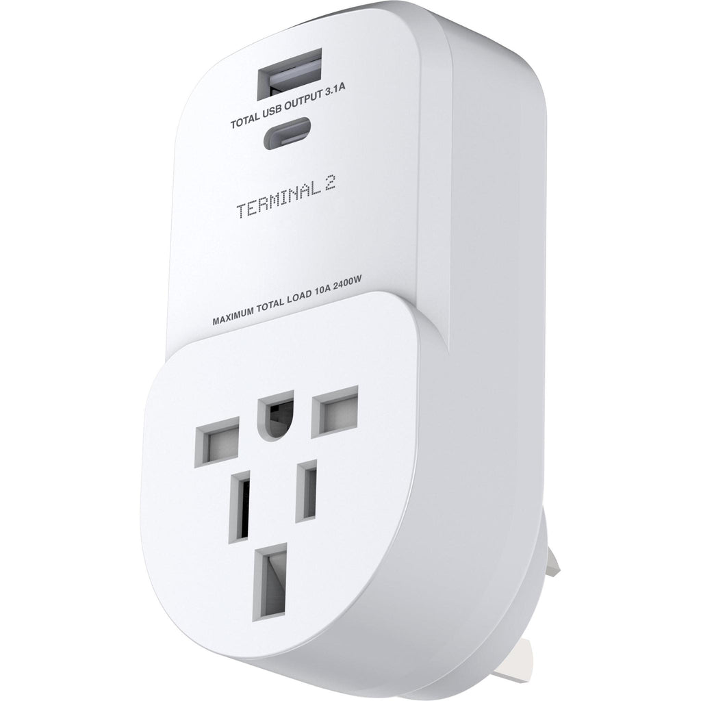 Terminal 2 Inbound Travel Adaptor with USB-A and USB-C Ports Australia ...