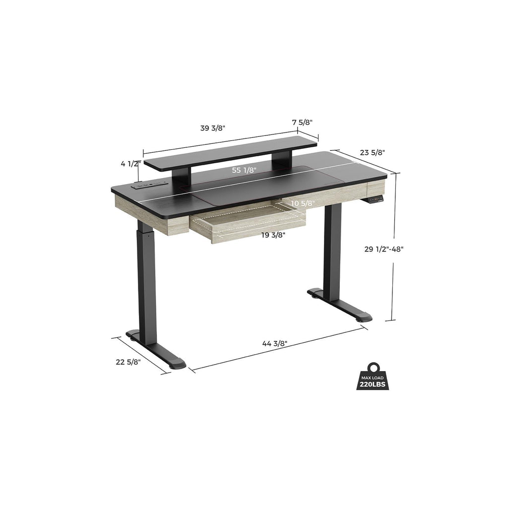 Eureka I55 TwoDrawer Electric Standing Gaming / Office Desk (Rustic Grey) JB HiFi