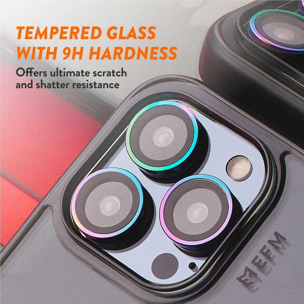 EFM Camera Lens Armour for iPhone 15 Pro/15 Pro Max (Rainbow) JB HiFi