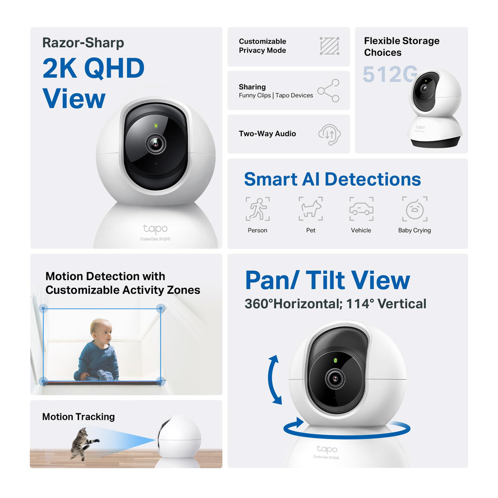 TPLink Tapo 2K Pan/Tilt AI Home Security WiFi Camera JB HiFi