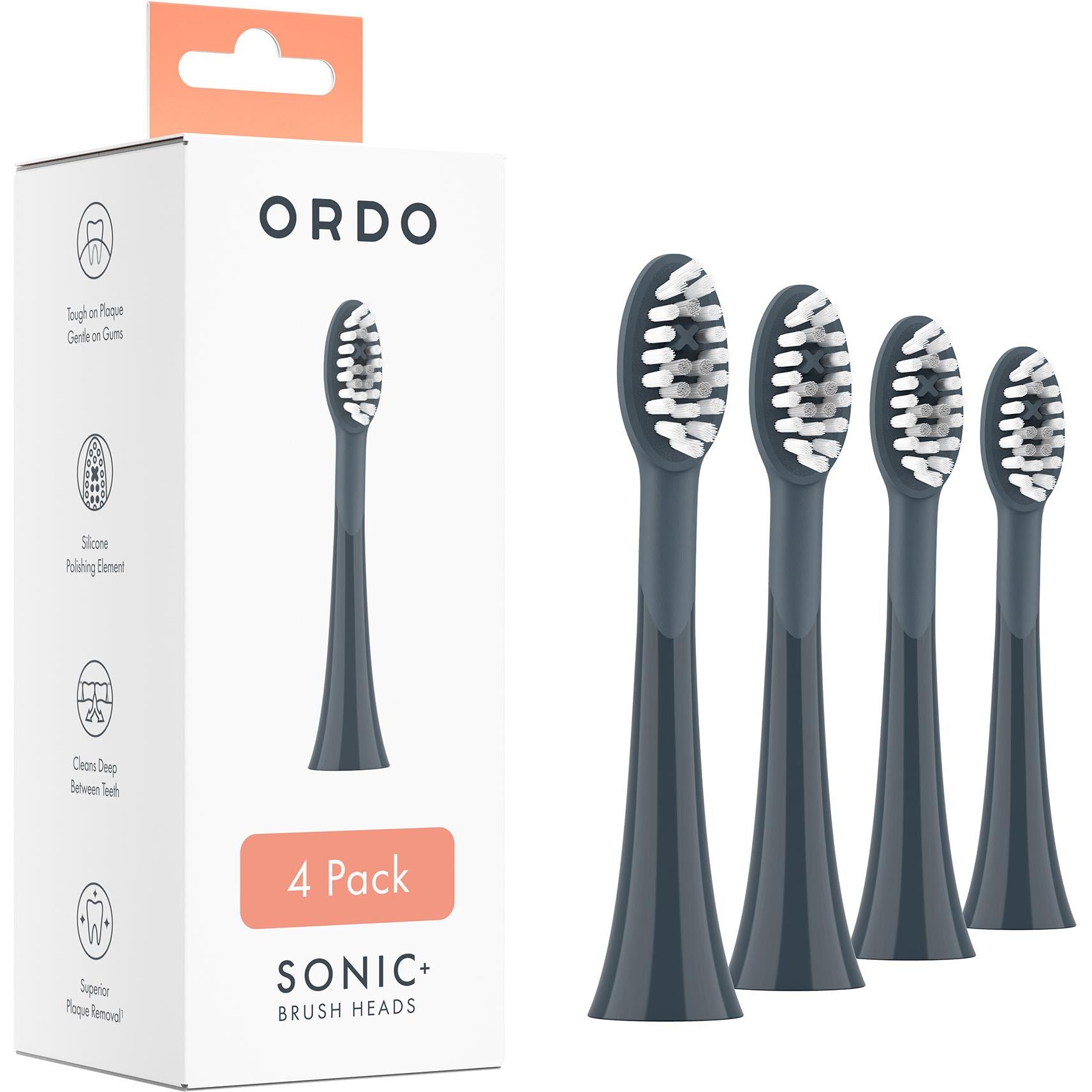 Ordo Sonic+ Brush Heads 4 pack (Charcoal Grey) - JB Hi-Fi